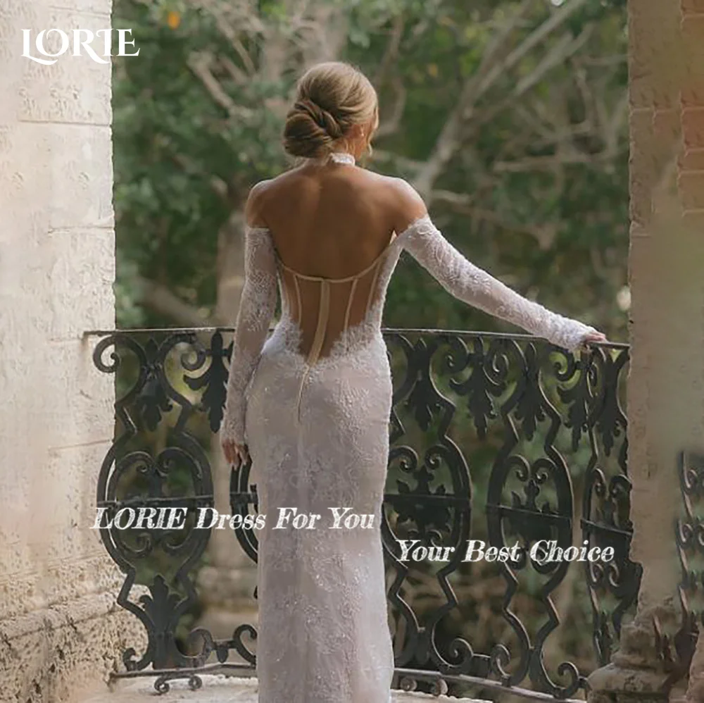 LORIE Vintage Lace Mermaid Wedding Dress Sexy Off Shoulder Long Sleeve Bridal PartryGown Backless Princess Bride Gown Customized image 3