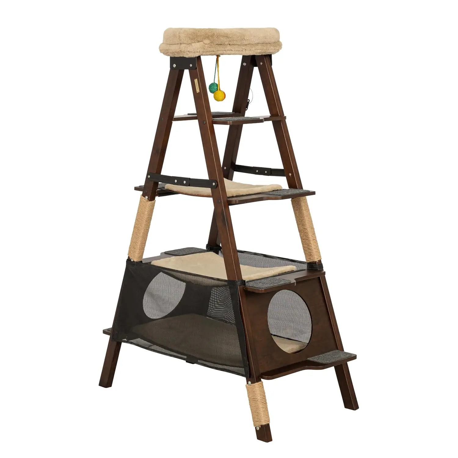 Hardwood Folding Cat Tree, No Assembly Space-Saving Design for Small Spaces, Espresso Finish, Customized