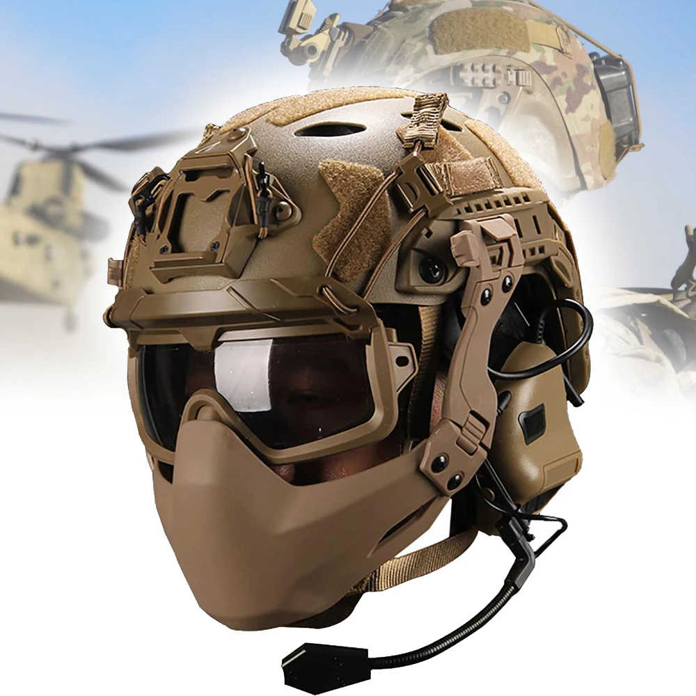 

Tactical Helmet Set with Fast Airsoft Helmet Paintball Mask Goggles Communication Headset Outdoor CS Hunting Shooting Gear