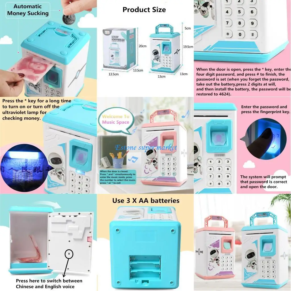 

090B Electric Money Bank Fingerprint Safe Box Banking Kiddie Boys Girls Present