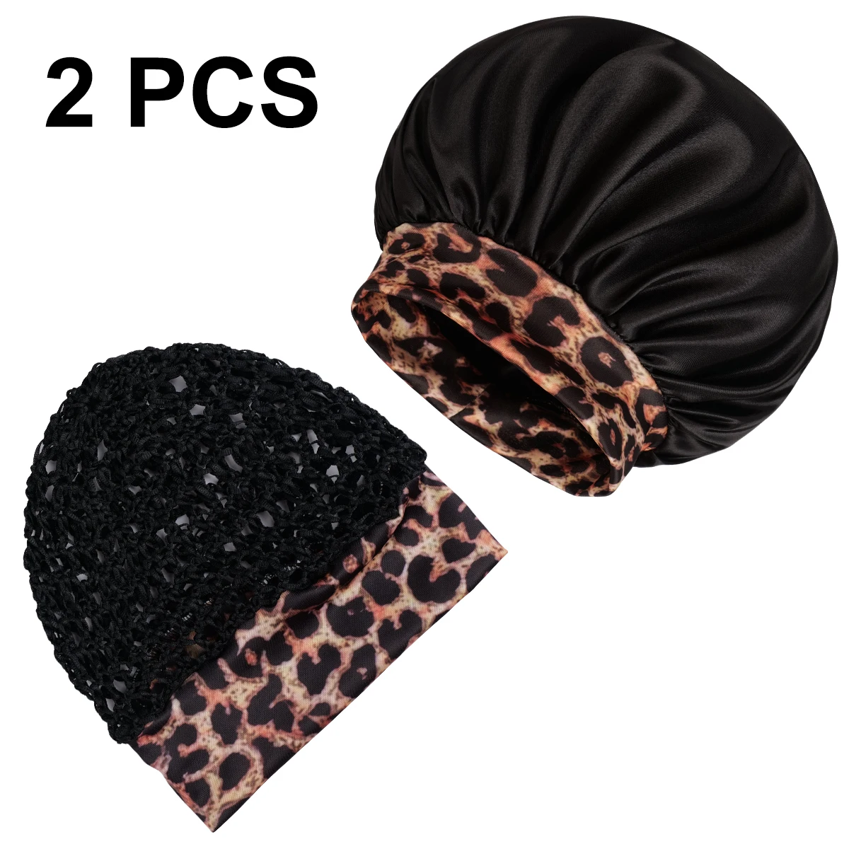 2Pcs Satin Sleep Cap with Wide-Brimmed Mesh for Curly Hair Lightweight Night Bonnet Soft Sleeping Hat