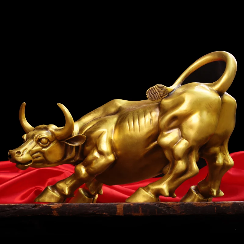 Brass Bull Wall Street Cattle Sculpture Copper Cow Statue Mascot Ornament Office Decoration Exquisite Crafts Business Gift