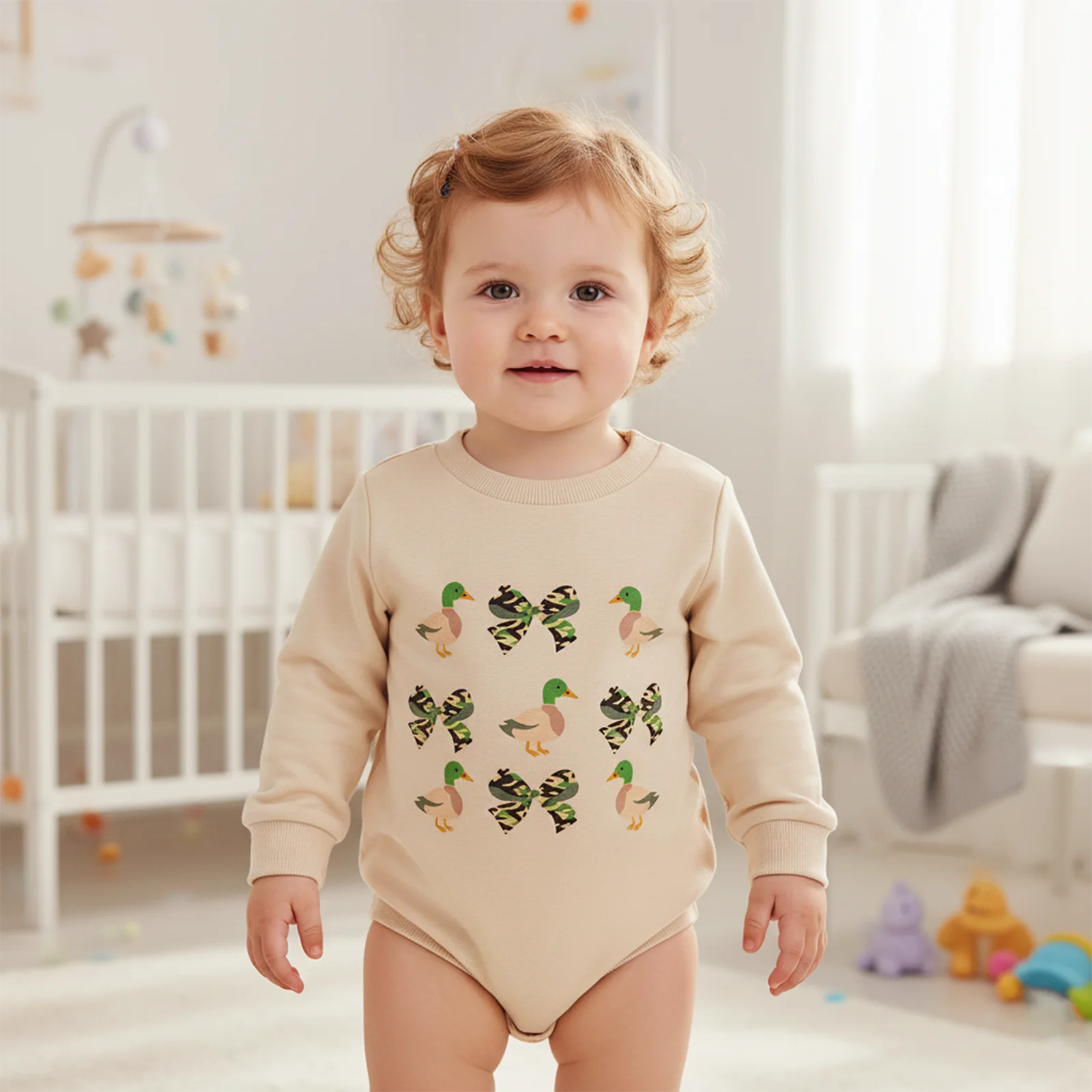 

Blotona/комбинезон для маленьких мальчиков и девочек, осенний комбинезон с длинными рукавами и круглым вырезом, камуфляжный комбинезон с принтом утиного банта