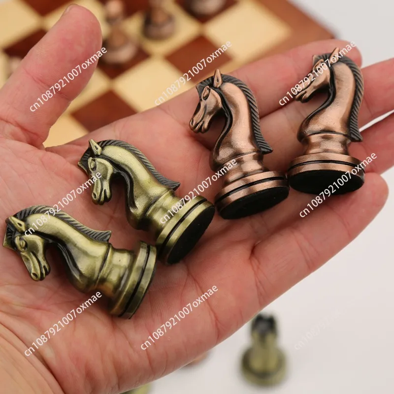 

Chess Metal Gift Box Set Wooden Folding Chessboard Model Room Ornament Chess Children's Beginner Collection