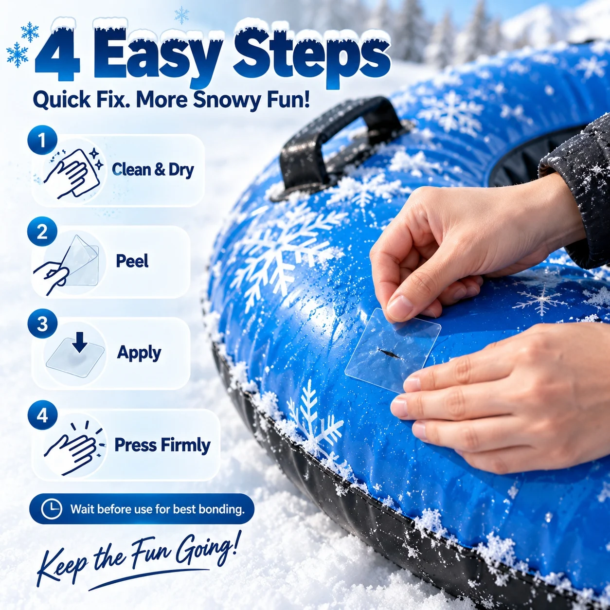 Snow Tube Repair Patch 7x7cm Transparent Self Adhesive Waterproof Inflatable Sled Puncture Repair Sticker Winter Tube Repair Kit