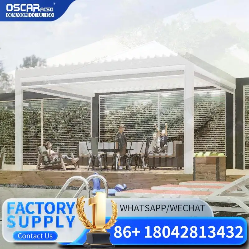 

Motorized Electric Folding Aluminum for Patio Garden Backyard with Louvered Roof Bioclimatic Design Pergola