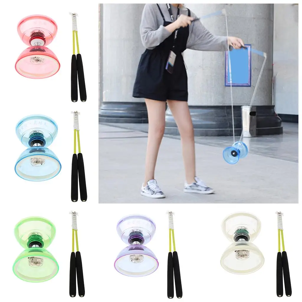 Triple Bearing LED Medium Chinese Diabolo Toy with Carbon Sticks, 5 Colors for