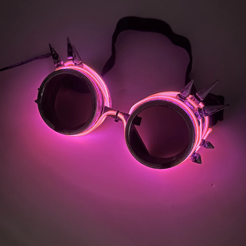 New Type Glowing Luminous Steampunk Sunglasses LED Light Up Glasses With Nail Fluorescent Cosplay Props Flashing Neon Glasses