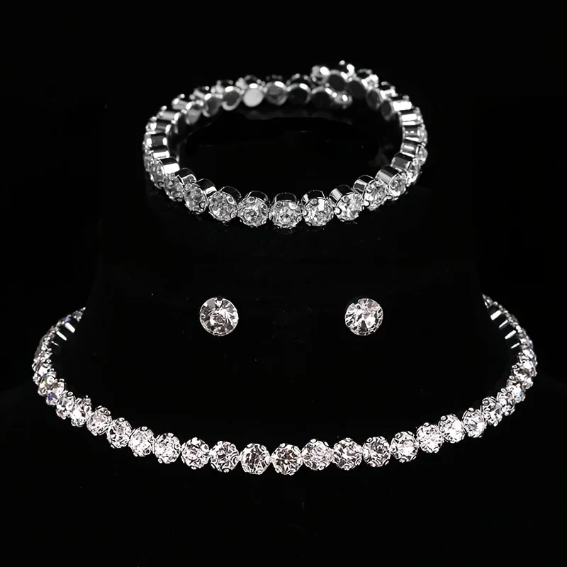 4-piece/set Luxury Sparkling Inlaid Zircon Necklace Bracelet Earrings, Women's Fashionable Trendy Accessory Jewelry Set