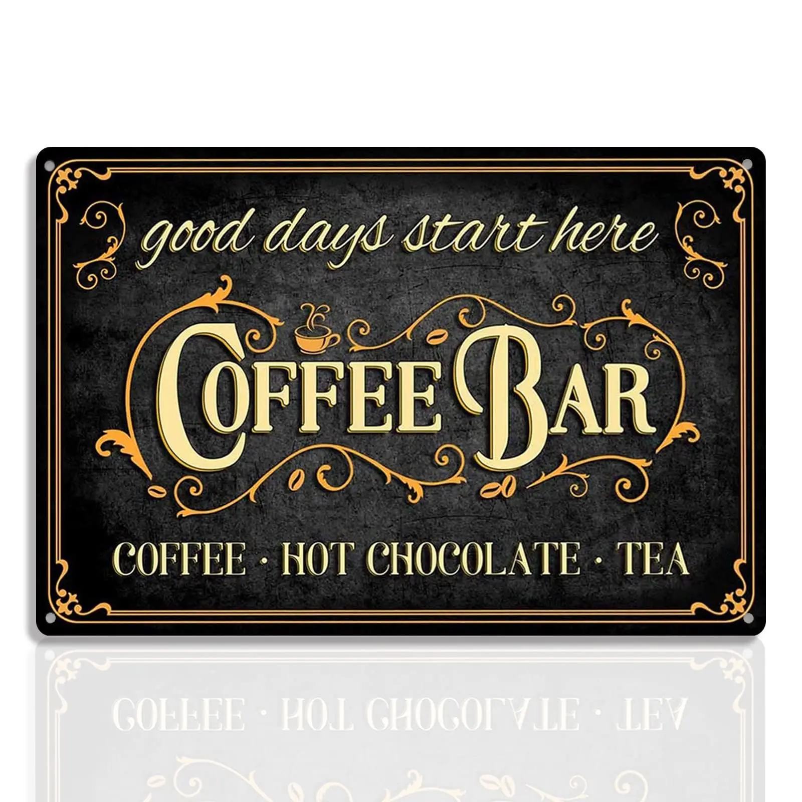 Coffee Bar Sign Hot Chocolate and Tea Vintage Metal Plaque Signs for Kitchen Cafe Pub Home Coffee Station Decor 8 x 12 inch Meta