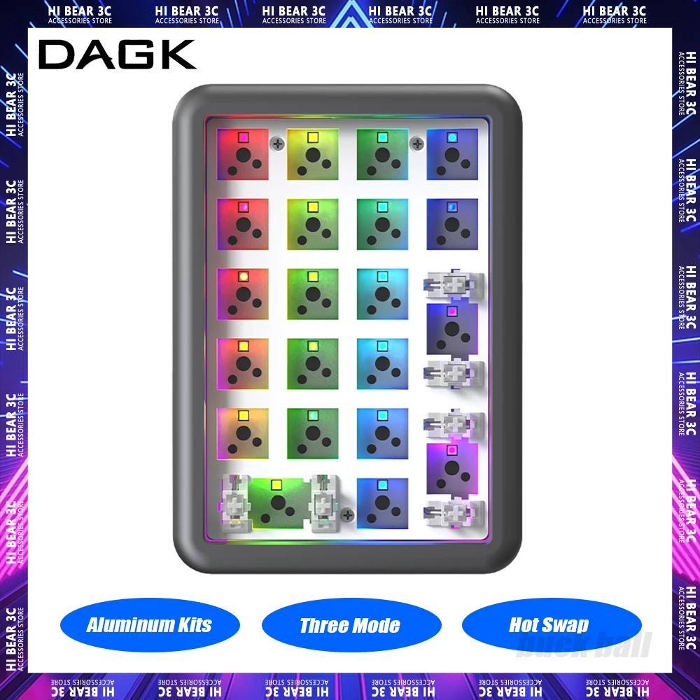 

DAGK Alloy Pad Mini Keypad Aluminum Kits Hot Swap Three Mode Mechanical Keyboard Kits 21 Keys Wireless Keyboard 21 Keys PC Gamer