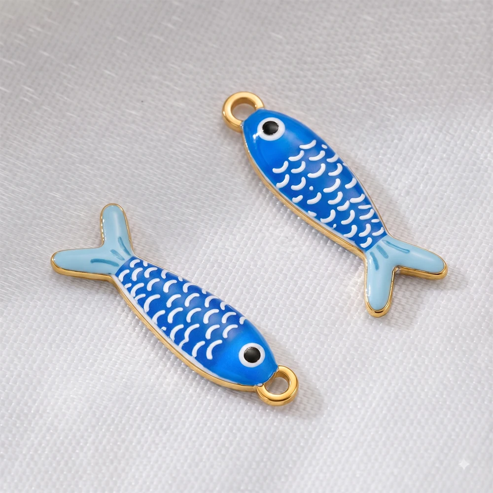 3pcs Bohemian Enamel Fish Charms for DIY Jewellery Making