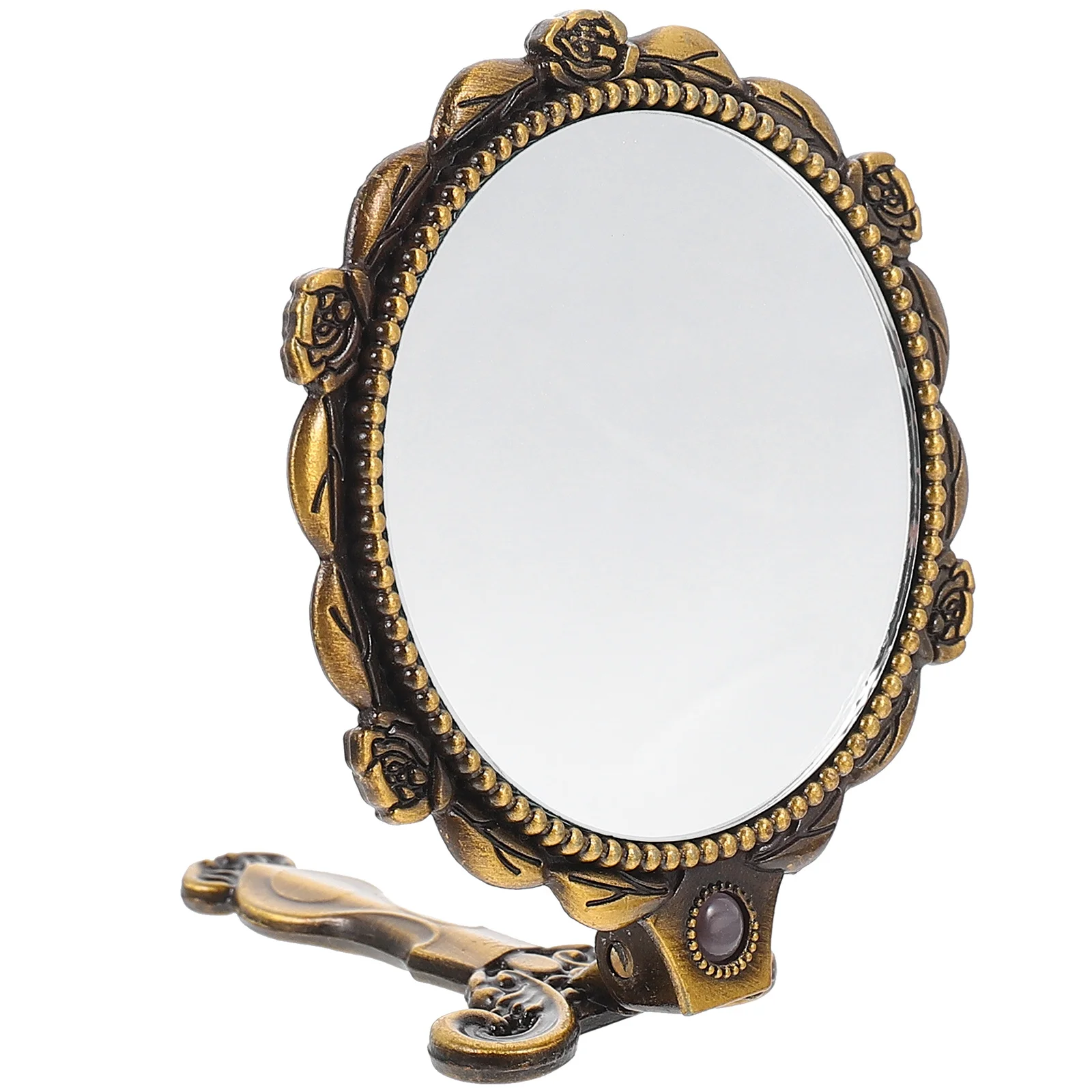 Lusterko do makijażu z uchwytem, składane, kreatywne, retro, metalowe, podróżne, kompaktowe, przenośne.