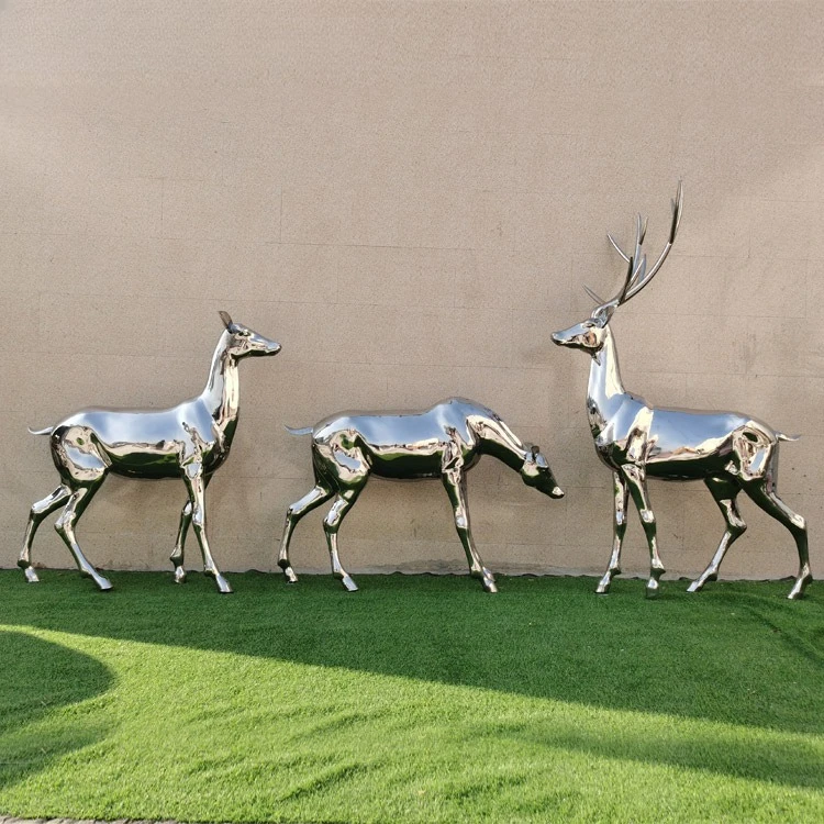 Sika Deer Mirror Stainless Steel Sculpture Outdoor Garden Garden Large Decoration Handmade Floor Ornament