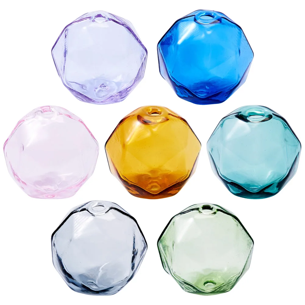 7Pcs Faceted Glass Beads Polyhedron Globe Ball Lampwork Loose Spacer for Beading DIYJewelry Making Accessories 13.5-15.5mm