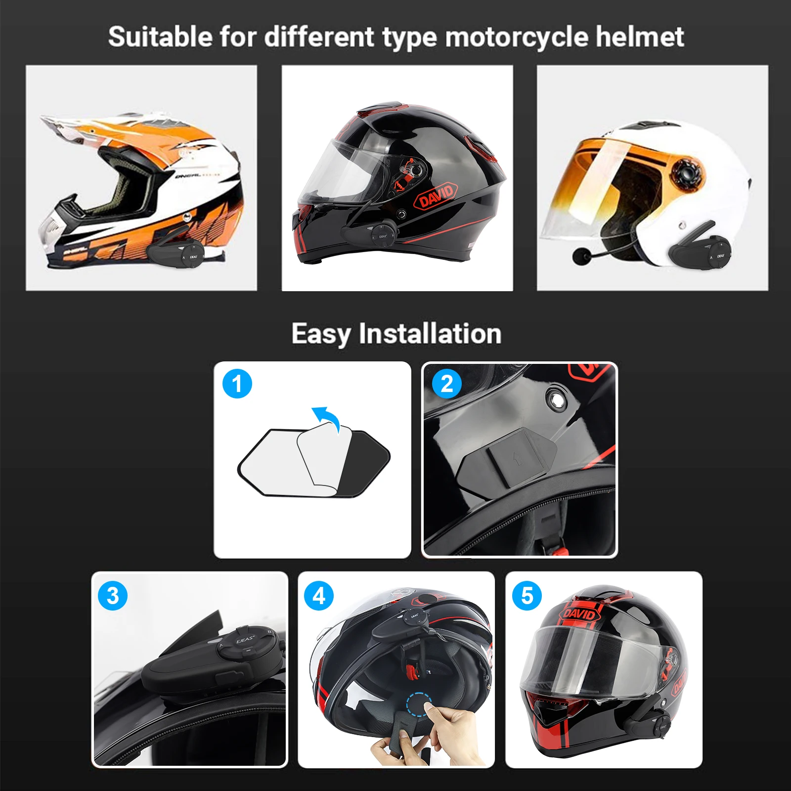 1/2 pezzi EJEAS Q7 tipo C interfono per casco moto interfono auricolare BT5.1 fino a 7 ciclisti che parlano rapidamente coppia IP67 impermeabile