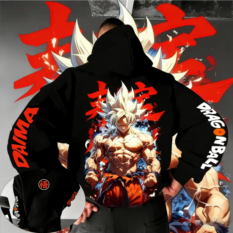 

Худи унисекс Dragon Ball DAIMA из хлопка, осень-зима 2026, оверсайз, теплый свитшот с винтажным принтом Гоку для фанатов DBZ