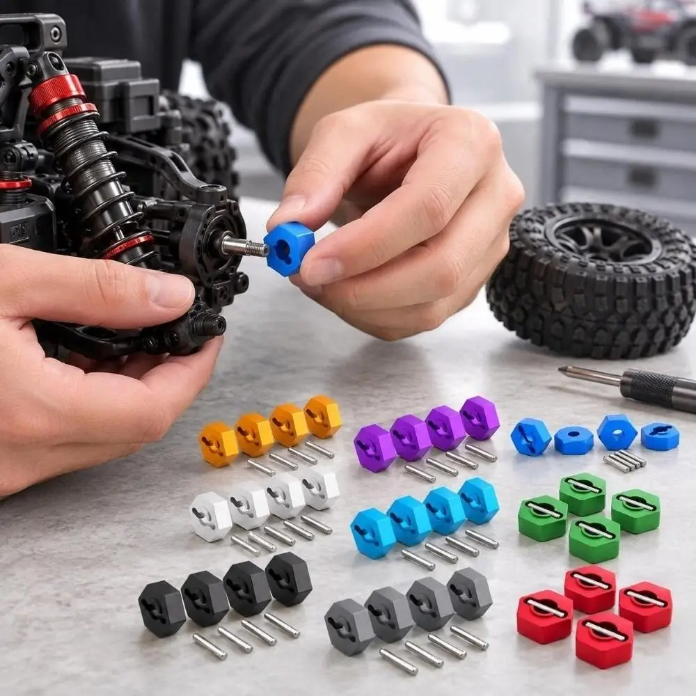 4Pcs 12mm 1/16 RC Car Wheel Hex With Axle Pins Aluminum Wheel Hex Hubs Drive Adapter Upgrade Wheel Hex Hubs