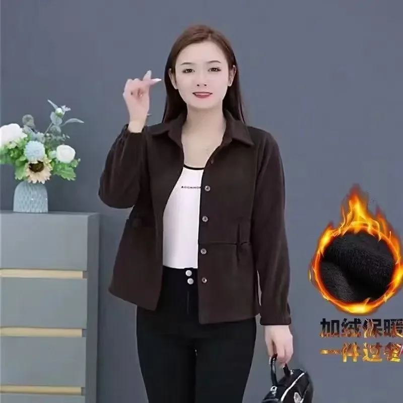 

Coat Plus Velvet Thickened Corduroy Jacket for Women 2025 New Long-sleeved Versatile Top