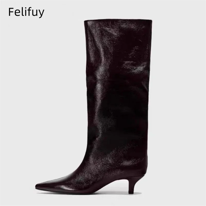 

Новые осенне-зимние туфли в уличном стиле на тонком низком каблуке, женские сапоги до колена, пикантные повседневные туфли с острым носком для вечеринок, длинные Botas Mujer