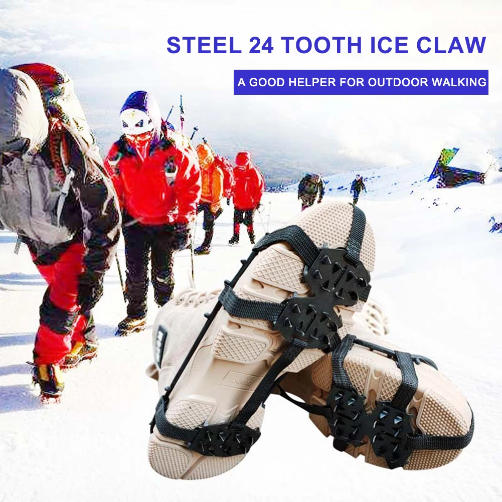 24 Teeth Ice Grips Anti-Slip Ice Claws Winter Gripper Unisex Snow Claw Shoe Covers Climbing Chain Crampons Outdoor Accessories