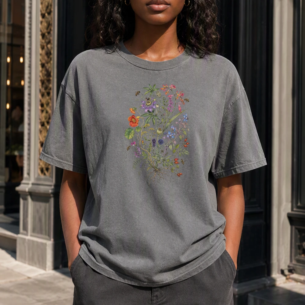 Wildflower Meadow Botanical Art Lady Cottagecore Floral Shirt Womne Summer Garden Aesthetic Top Park Picnic Wear
