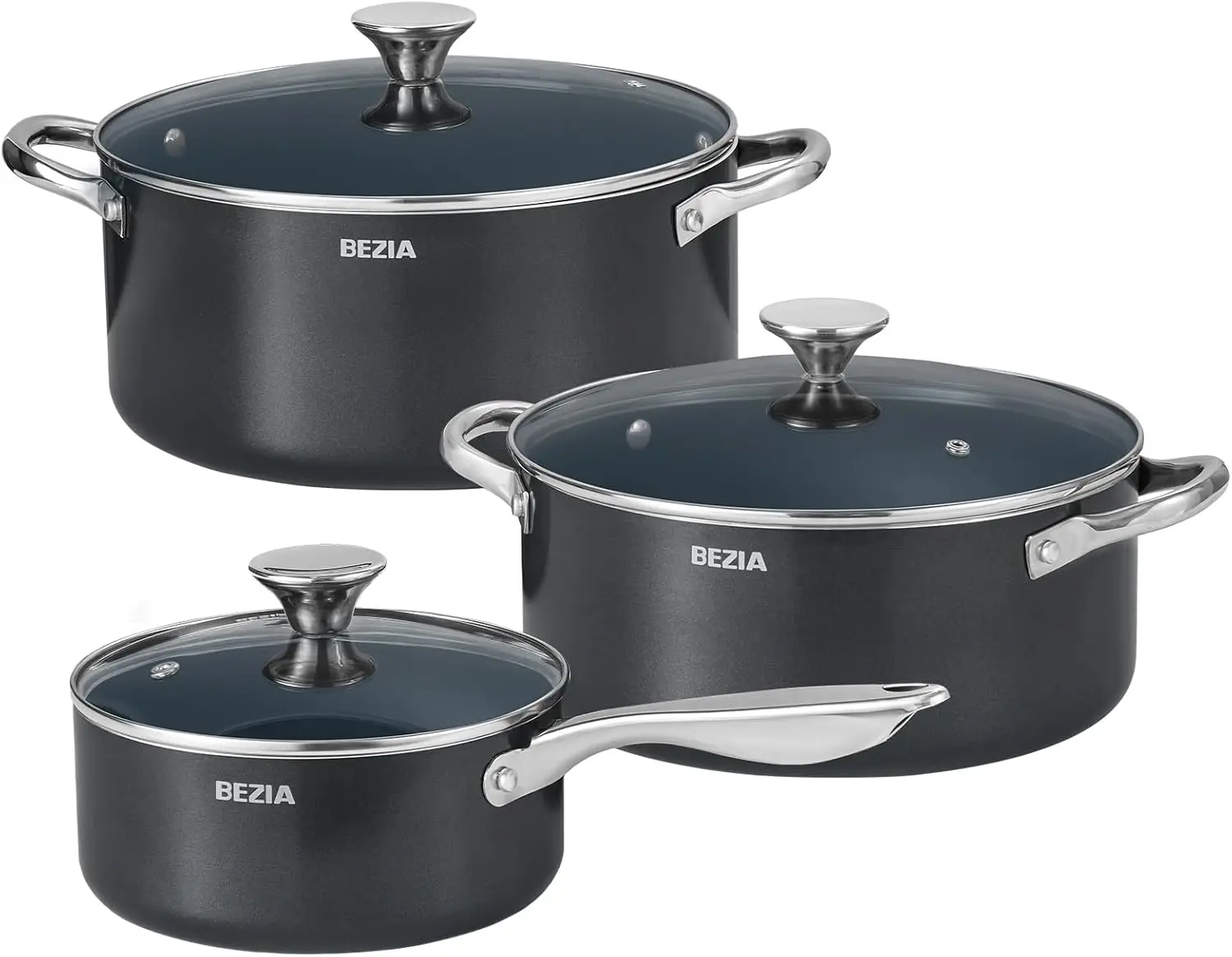 

Induction Cookware Set 6-Piece, Stackable Kitchen Cooking Pots Set, 6qt 4.8qt & 2qt Pots with Lids, Dishwasher Safe & Oven Safe,