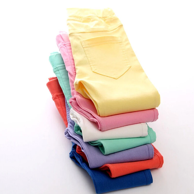New Spring Autumn Girls pencil Pants 3-12 Years Old Elastic Leggings Trousers Slim Fit Children Solid Color Imitation Jeans