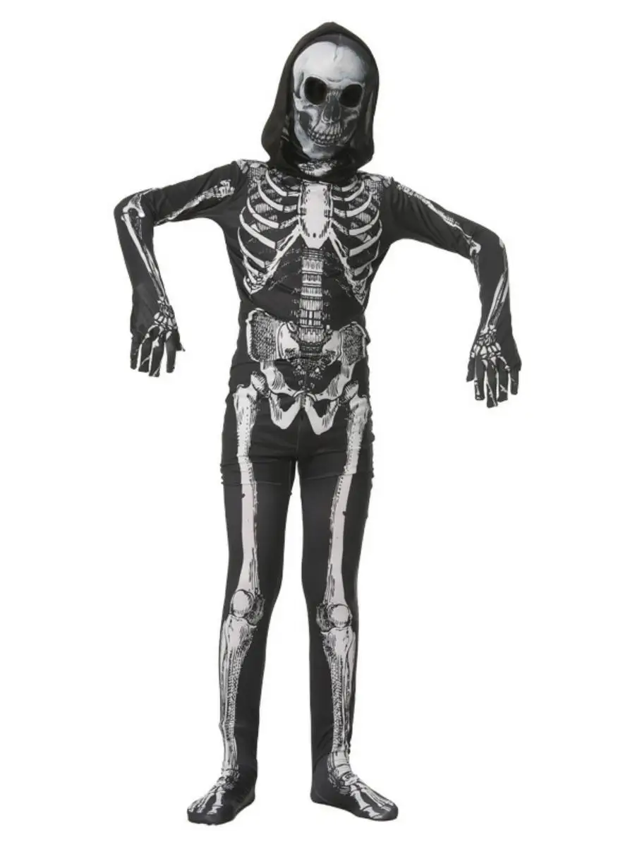 New loween Skeleton Costume Children's Tight-Fitting One-Piece Death Terror Skeleton Role-Plang Clothing Polyester