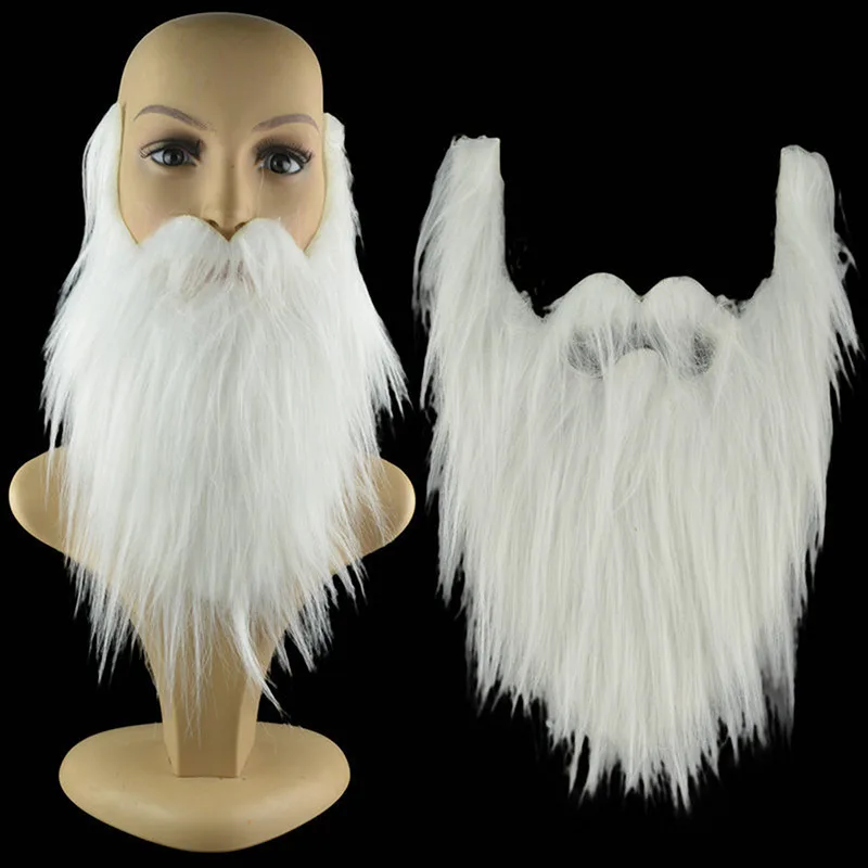 Realistic Artificial Fake Beard Long Fluff Mustache Whisker Grandpa Santa Claus Cosplay Halloween Costume Party Props