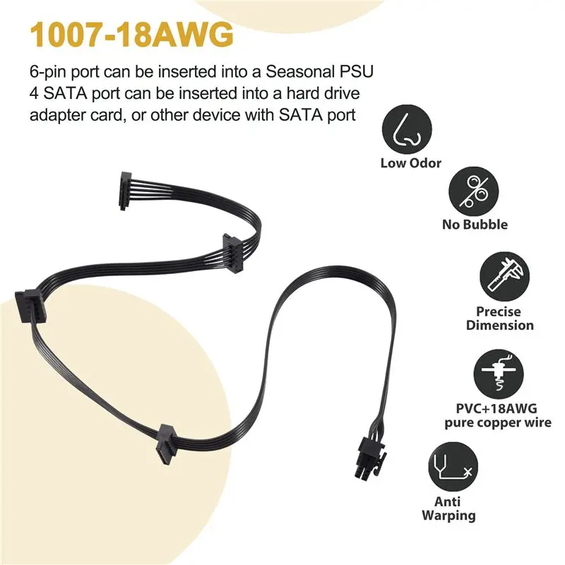 Efficient Pcie 6Pin Male To 4 SATA Power Supply Cable For Seasonic Focus+/ MK3/ FX/ P Series 850PX 750PX 650PX 550PX PSU