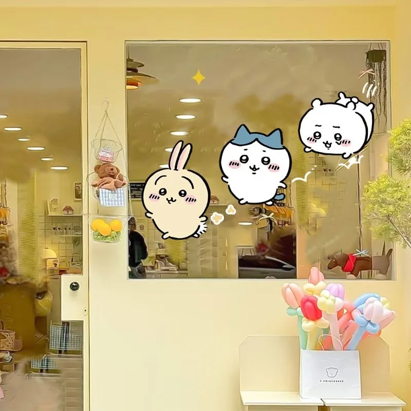 Jikikawa Cute Cartoon Ins Stickers for Static Glass Door Clings Kawai Cake Milk Tea Dessert Shop Decorated Window Display