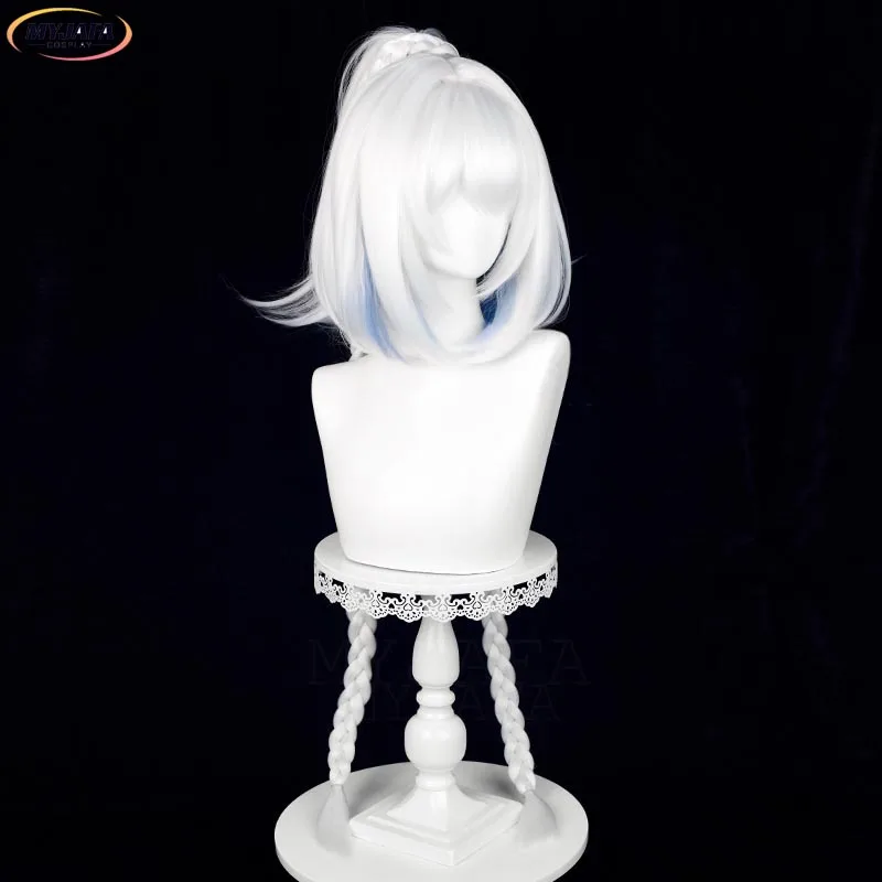 Mu눈 Cosplay Wig Game Meztli Mu ert White Blue Mixed Long Braided Heat Resistant Synthetic Hair Halloween Wigs + Wig Cap