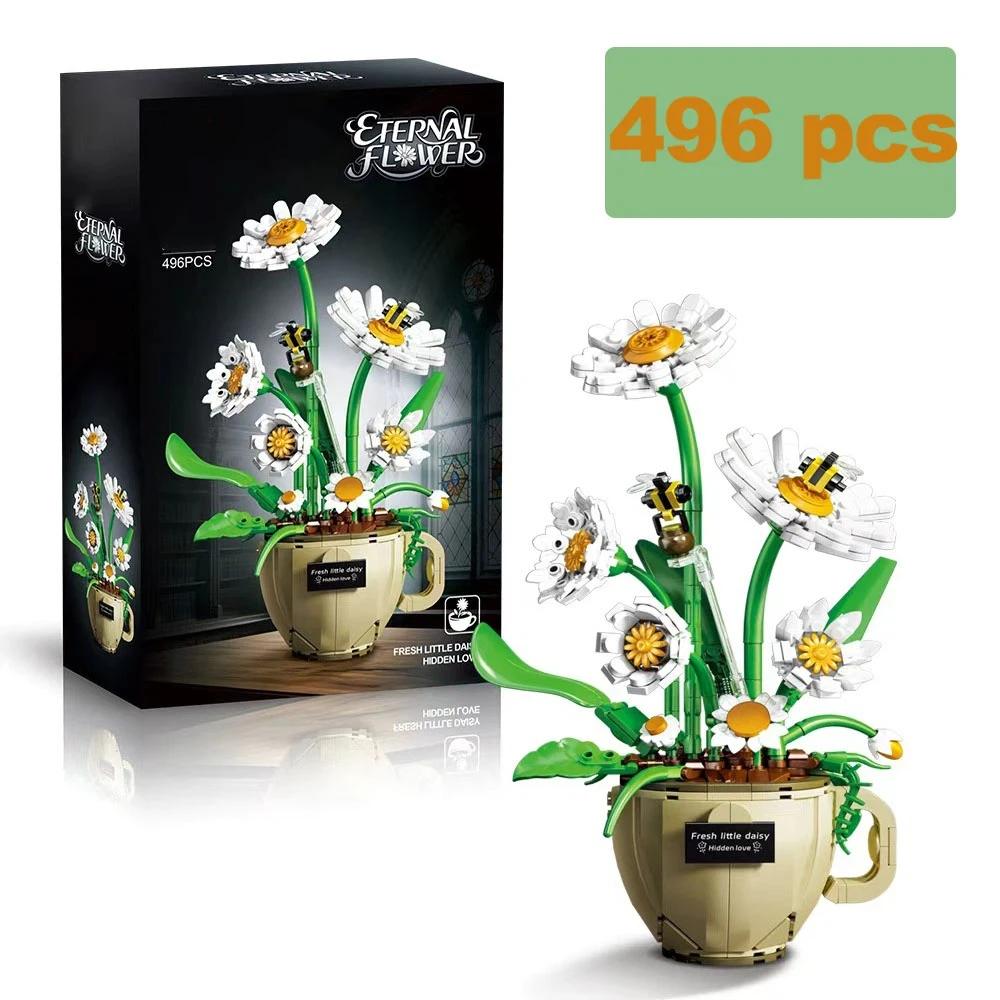 

496PCS Moc Coffee Cup Daisy Building Blocks City Romantic Home Decoration Flowers Friends Bricks Toys Kids Girls Festival Gifts