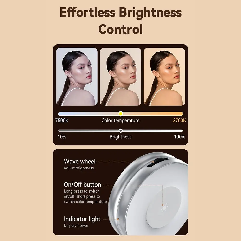 Luz de relleno magnética plegable para teléfono inteligente, Mini luz para Selfie, 3 modos de brillo ajustable, luz giratoria para fotografía, espejo de maquillaje