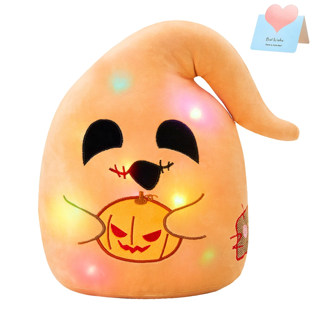 Almohada de felpa de Halloween para niñas y niños, adorno LED brillante de 30cm para decoración de Halloween