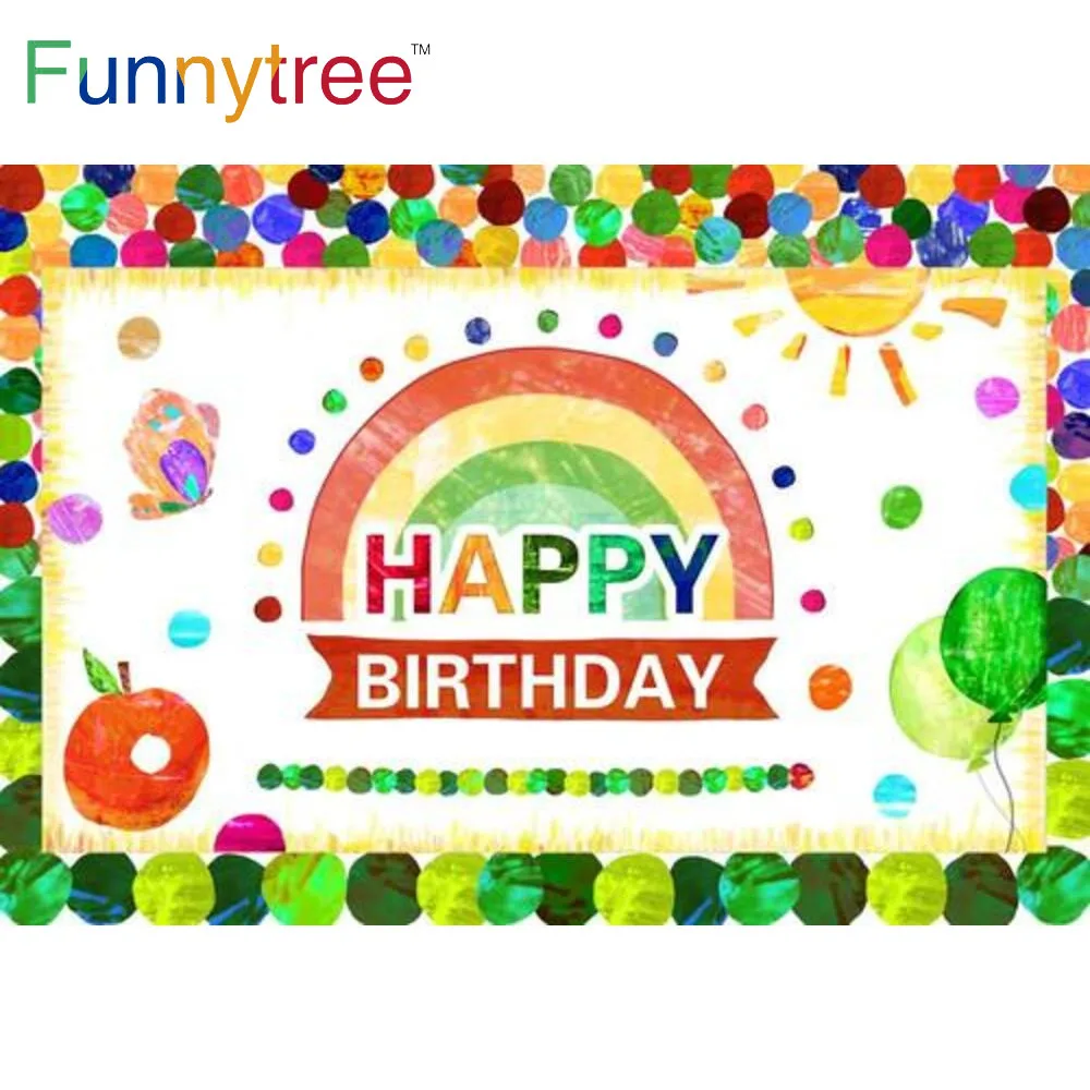 Funnytree Cartoon Rainbow Birthday Party Backdrop Colourful Dots Kindergarten Baby Shower Spring Fabric Photoshoot Background