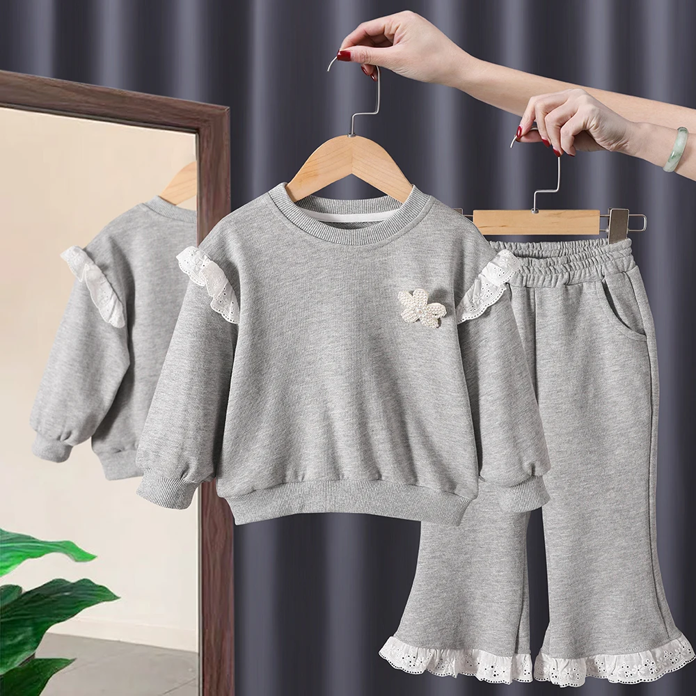 

Girls Princess 2pcs Clothes Set Baby Kids Children Spring Autumn Long Sleeve Lace Top+Pant Children Outfit Suit