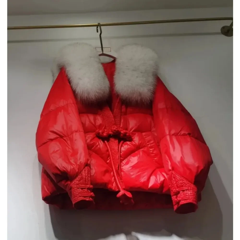2024 Chinese Style Down Jacket Women Large Natural Real Fox Fur Collar Warm Coat New Fashion Thick Snow Windproof Parkas Female