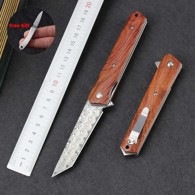 

Нож EDC, складной нож из дамасской стали, высокая твердость, уличный нож ручной работы, портативные ножи для инструментов, деревянная ручка из кислой ветки