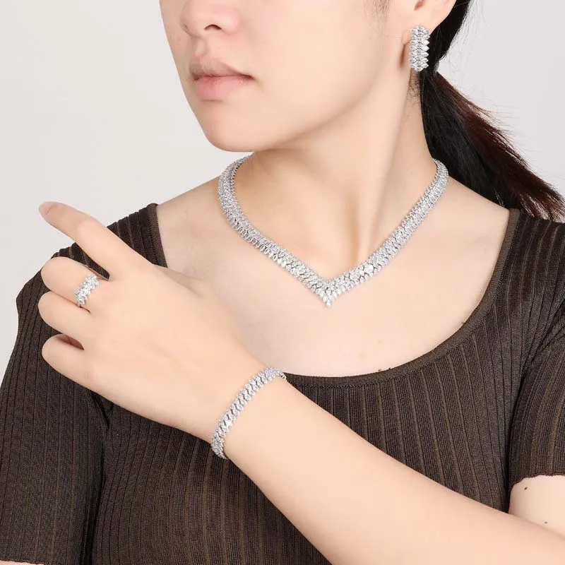 طقم مجوهرات HADIYANA مجوهرات رائعة للنساء فاخر مكعب زركونيا مجوهرات عالية الجودة BN9297 اكسسوارات الزفاف الزفاف