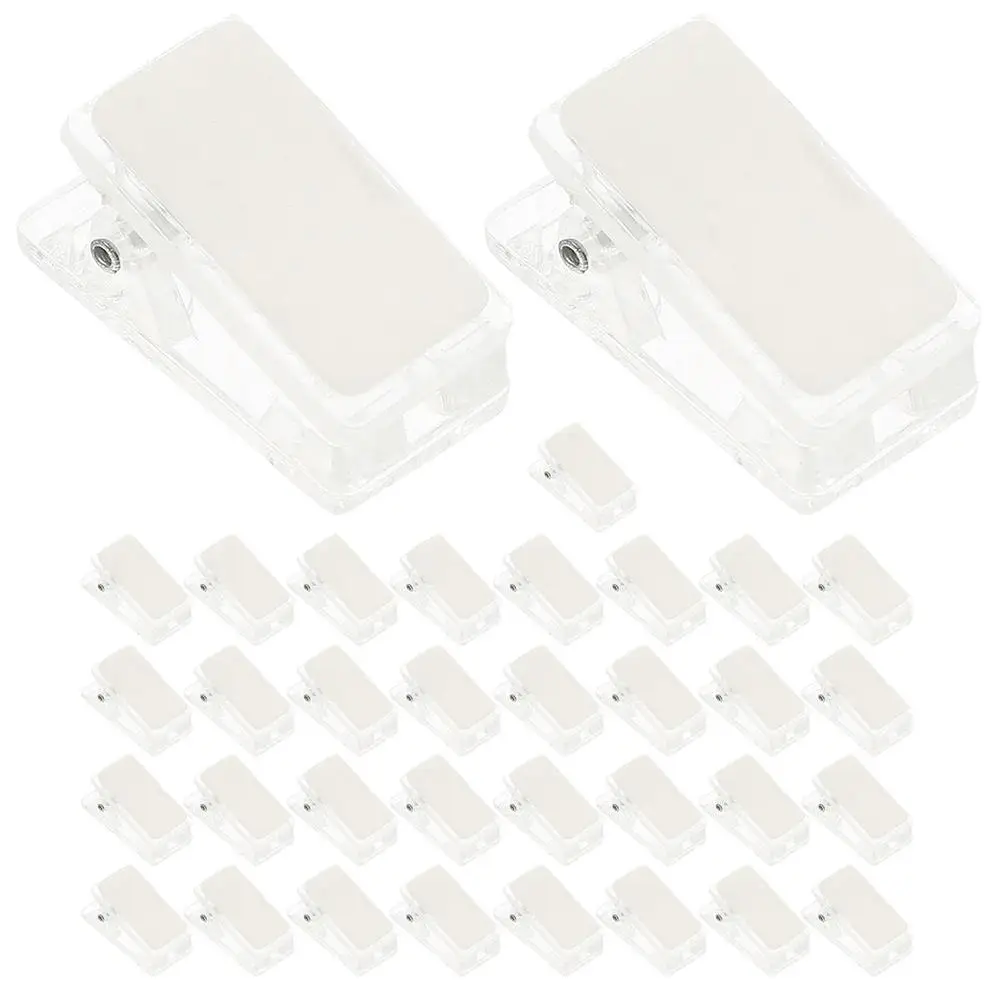 

35Pcs ID Holder Clips Self Adhesive Wall Clamps Transparent Plastic Badge Card Name Tag Hanging Accessories for Office