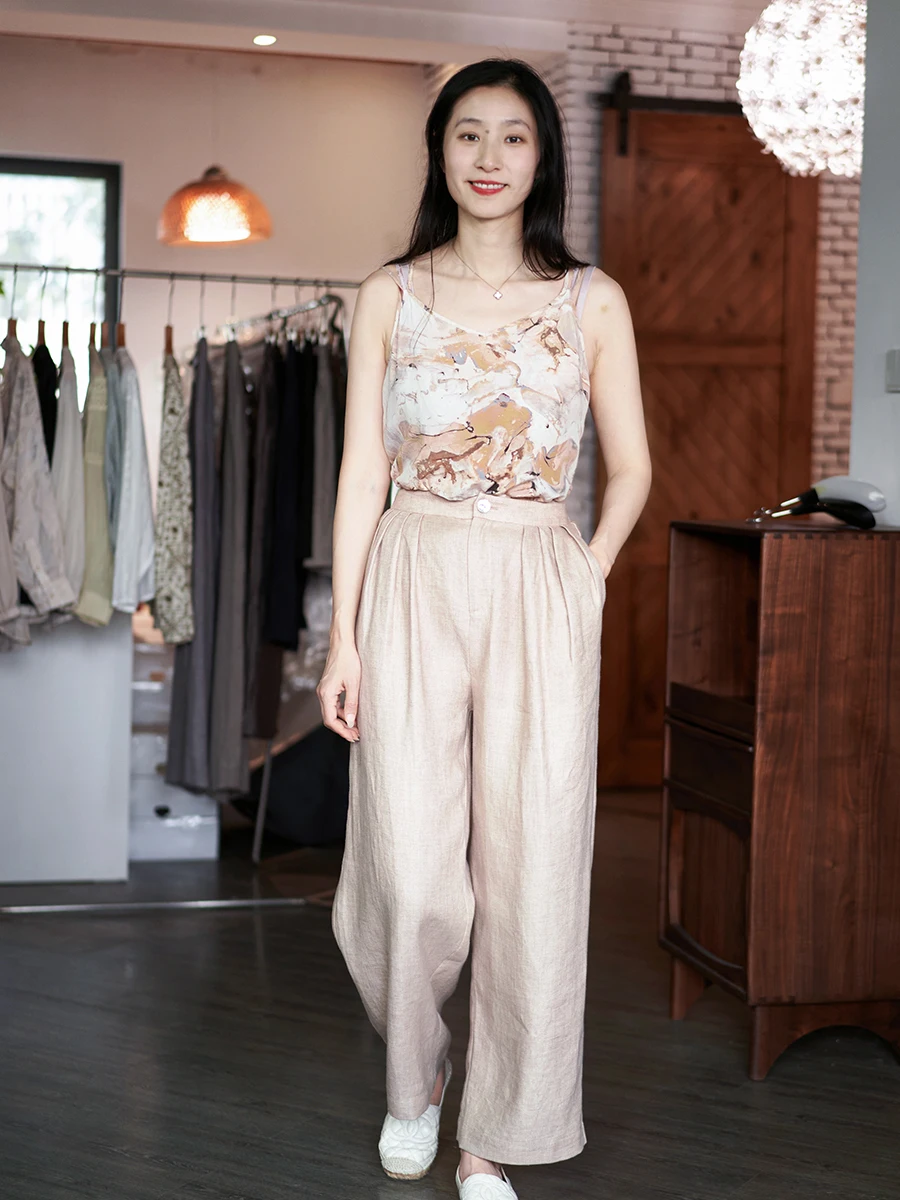 

Брюки Freeare повседневные прямого кроя из льняной ткани с эластичным поясом, декоративными карманами и застежкой-молнией, универсальные, простые и стильные.