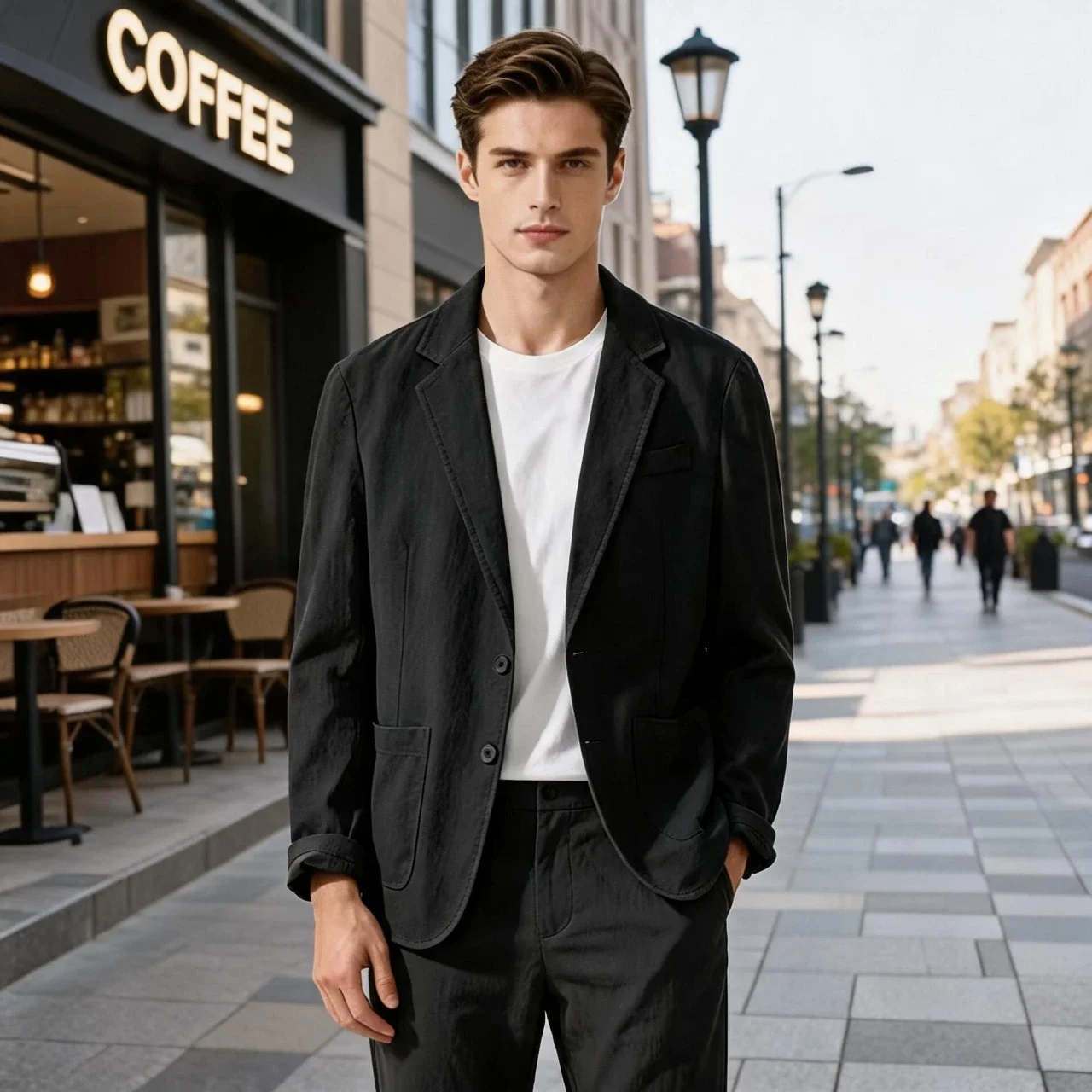 100% Cotton Breathable Men's Blazer, Lightweight Lapel Single Breasted Suit Jacket Multi-season Business Casual Coat