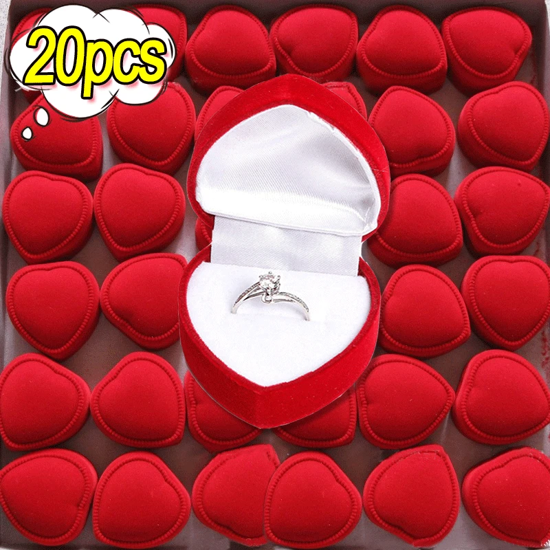 Flocking Red Heart Shape Ring Boxes for Wedding Rings Romantic Valentine Day Gifts New Charms Jewelry Display Cases Wholesale