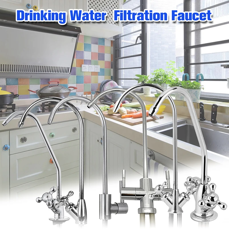 1/2 Heads Kitchen Faucet 1/4 Inch Connect Reverse Osmosis Faucet Single Double  Hole Stainless Steel Water Filter Home Supplies