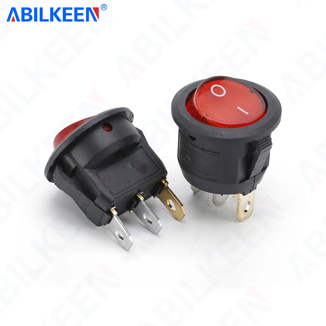 

50 шт./лот ABILKEEN KCD1 Мини-клавишный переключатель, круглый, диаметр 20 мм, ON-OFF, с LED-подсветкой и 3-контактным разъемом