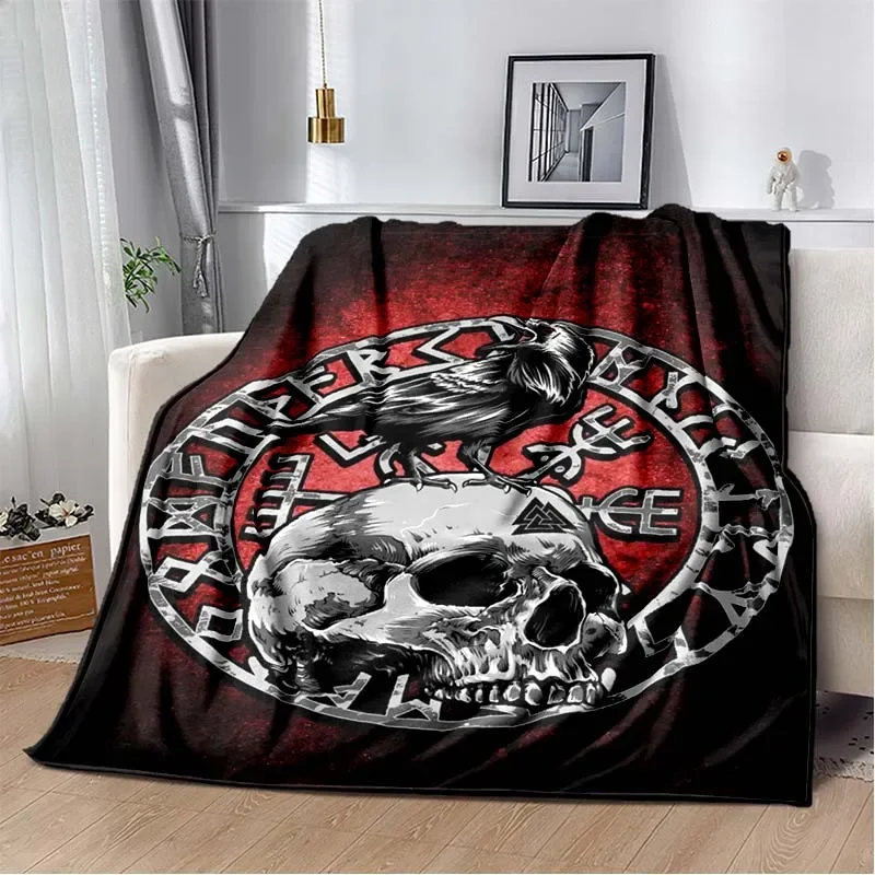 

Viking Nordic Mythical Pattern Printed Blanket Flannel Home Living Room Sofa Bed Flannel Soft Blanket Portable Bedroom Blanket