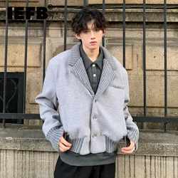 IEFB Korean Style Men's Jackets Knitting Lapel Chic Button Patchwork New Trendy Loose Male Single Breasted Coats Autumn 9C7573