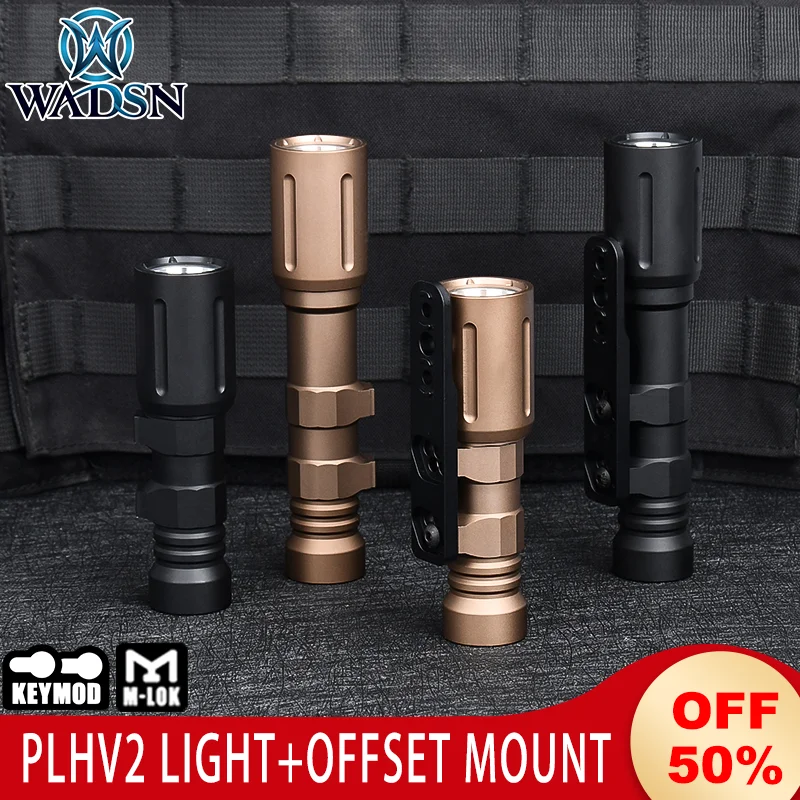 Wadsn Metal PLHv2 ScoutLight 18650 Tactical Flashlight with Mlok Keymod Inline Light Mount Hunting Offset Base Rifle Weapon Lamp